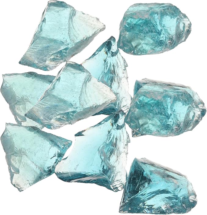 uxcell Fire Glass for Fire Pit, 3-5cm(1-1/5"to 2") High Luster Reflective Glass Rocks for Natural or Propane Fireplace, Safe for Outdoors and Indoors Fire Pit Glass, Turquoise, 400g/14oz