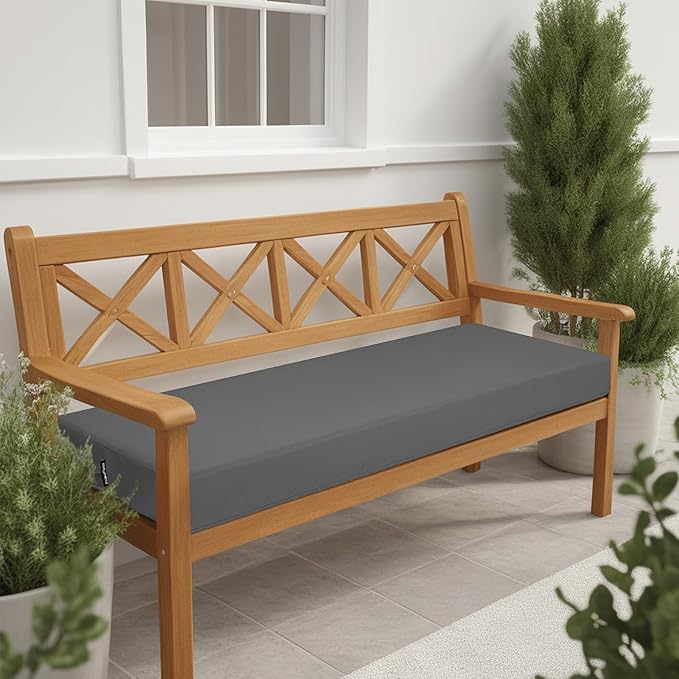idee-home Outdoor Bench Cushion Waterproof, Bench Cushions for Outdoor Furniture, Patio Porch Swing Replacement Seat Pad with Ties for Garden Backyard, 45 x 18 Inch Dark Grey