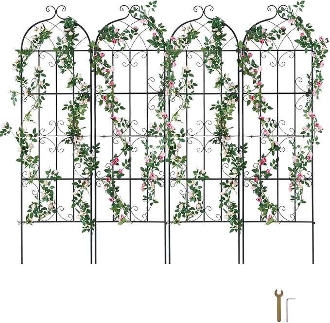 VEVOR 71 x 20 in, 4 Packs Rustproof Metal Garden Flower Trellis, Outdoor Climbing Rose & Cucumber Support, Decorative Clematis Trellis for Courtyards & Lawns