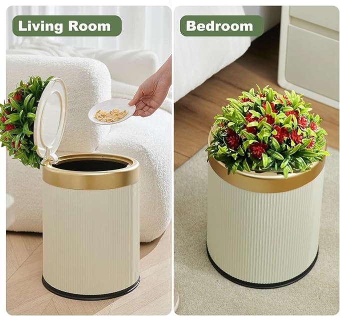 Yatmung Dog Poop Trash Can Outside - 2.6 Gal Small Pet Waste Container with Lid - Outdoor Poop Garbage Can - Front Porch, Backyard, Waste Bin - Plant Styled Dog Poop Bucket - Cream