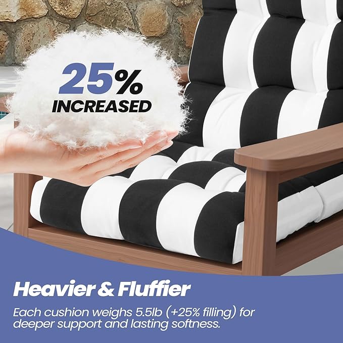 Crestlive 50x20x4 Inch Adirondack Chair Cushion Outdoor Rocking Chair Cushions Water Resistant High Back Patio Chair Cushions Set of 2 Thick Patio Replacement Cushion Black Stripe