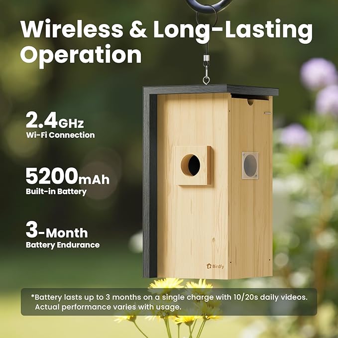 Birdfy Bird House with Camera Inside with Iron Guard, AI Identify & Nest Story, 1080P HD & Night Vision for Bluebird Finch Swallow Wren Chickadee Nesting Watching, Auto Detect & Notify