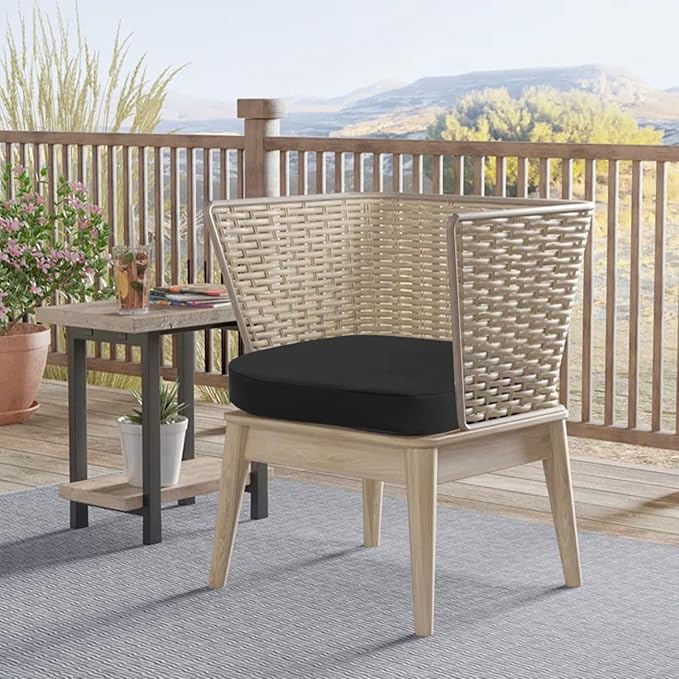 idee-home Outdoor Chair Cushions Set of 4, 19" x 19" x 2" Thick D-Shaped Patio Furniture Outdoor Seat Cushions Waterproof with Ties, Dining Pads