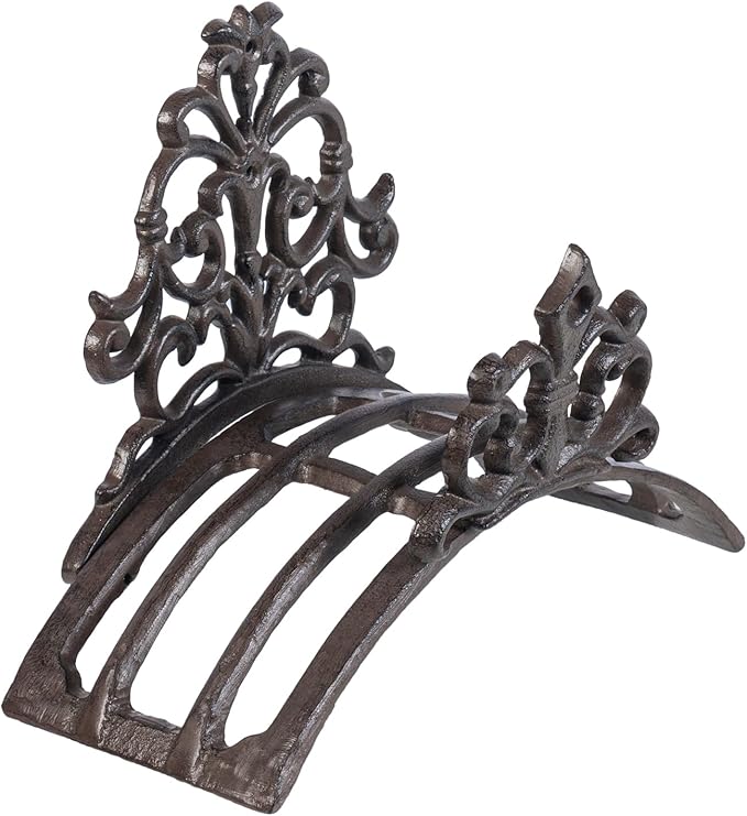 MyGift Wall Mounted Garden Hose Holder, Decorative Vintage French Floral Scrollwork hose Reel Hanger, Dark Coffee Cast Iron Water Hose Storage Rack