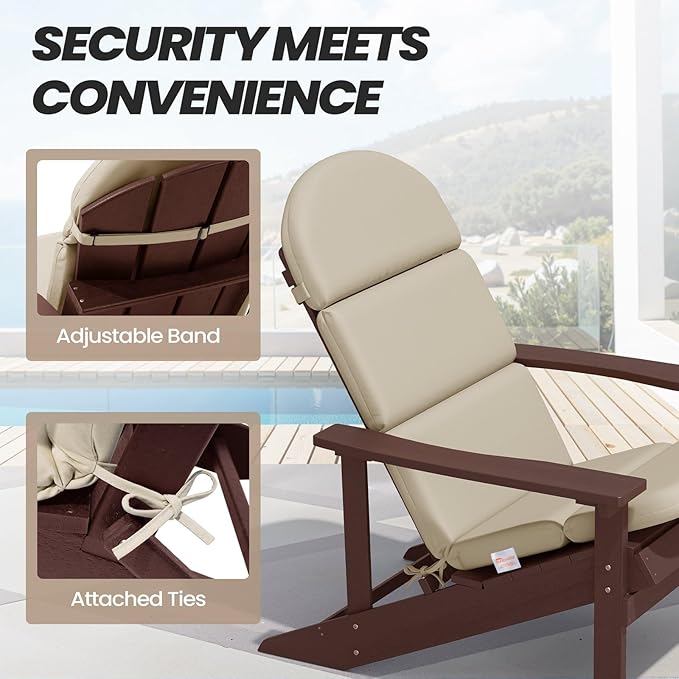 Crestlive Sunbrella Adirondack Chair Cushion Set of 2, 50 x 19.6 inch, Water Repellent, Fade Resistant, High Back Outdoor Chair Cushion for Patio, Canvas Antique Beige