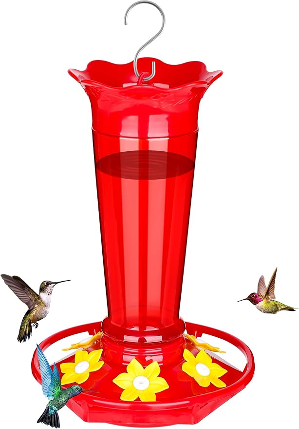 FEED GARDEN 10oz Plastic Hummingbird Feeders for Outdoors - 1 Pack Red, Ant & Bee Proof, 6 Feeding Ports, Easy Clean Red Nectar Feeders for Outside Hanging, Gifts for Christmas, Mom