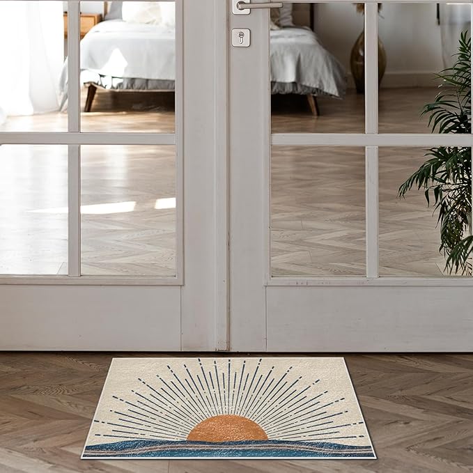 Nogrit Retro Boho Neutral Sun Sunrise Sunset Mid Century Modern Soft Rugs Anti-Slip Door Mat 17x30 Inch Non-Slip Doormat for Living Room Rug Door Mat Entryway Bedroom Kitchen RugFor Indoor Entrance