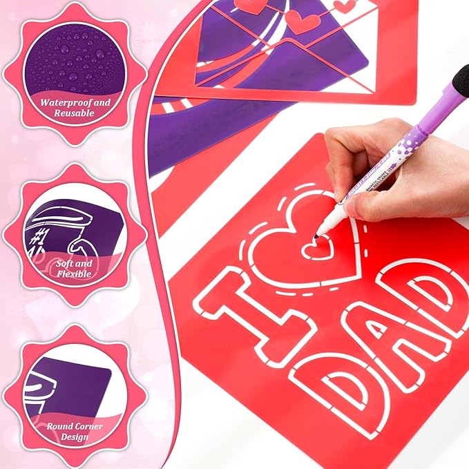 Henoyso 24 Pcs Fathers' Day Dad Stencil Set 8 x 8 Inch Mother's Stencil Plastic Drawing Painting Templates Assorted Stencils Reusable for Adults Painting on Wood Paper Scrapbook DIY Art Crafts