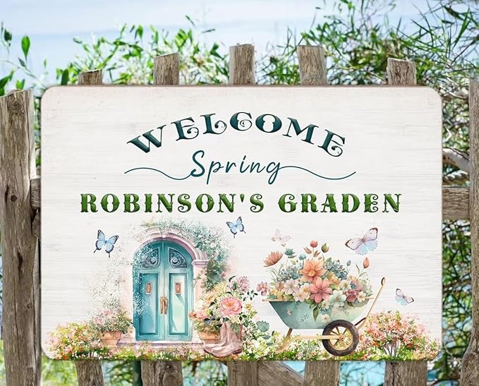 Personalized Metal Signs with Name Made in USA Custom Vintage Garden Sign Waterproof Vintage Decorative Metal Print for Wall Decor Customized Home Garden Ideas Gifts Artwork Prints for Yard Ourdoor