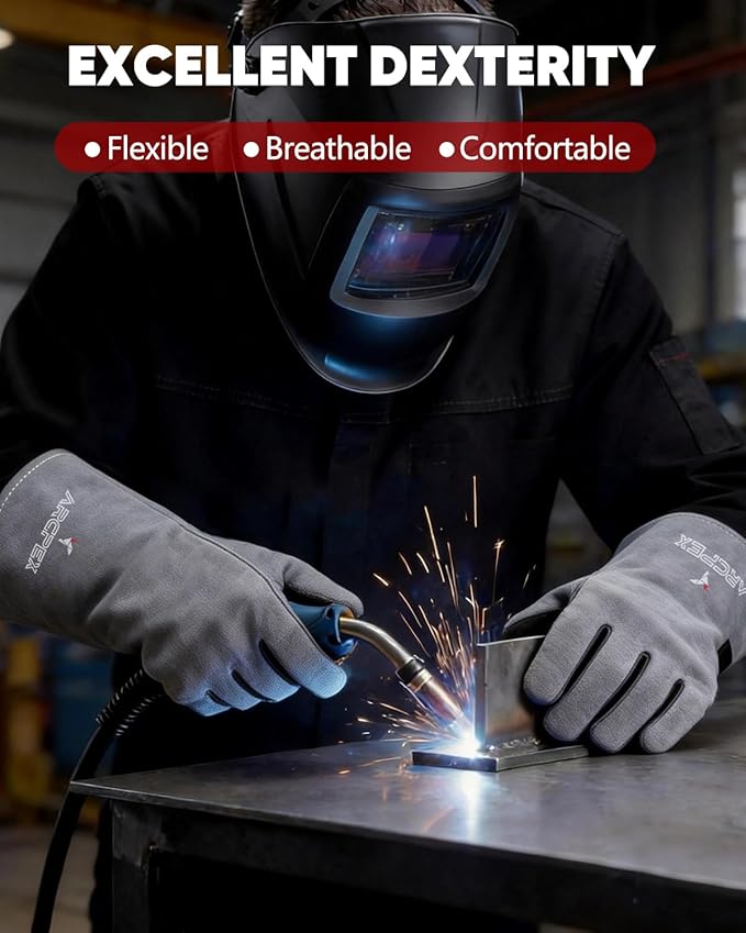 Welding Gloves, 16IN 932℉ Fire Heat Resistant Leather Heavy Duty Work Gloves for Stick Mig Tig Forge BBQ Grill Fireplace Wood Stove Grill Oven XL for Men