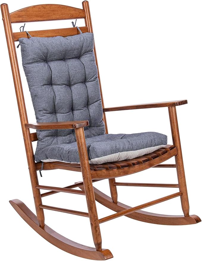 Rocking Chair Cushions Comfortable Tufted Seat Cushion Pads Non-Skid Backed Set of Backrest Cushion and Seat Bottom for Porch Rocker Adirondack Chair (Grey, Backrest-24X17,Bottom-17x17)
