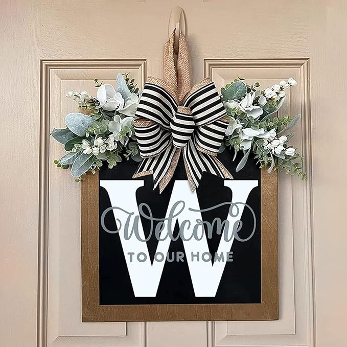 Last Name Front Porch Decor, Welcome Sign Door Wreath, Outdoor Decorations, 26 Letter Hanging Monogram for All Seasons (W)