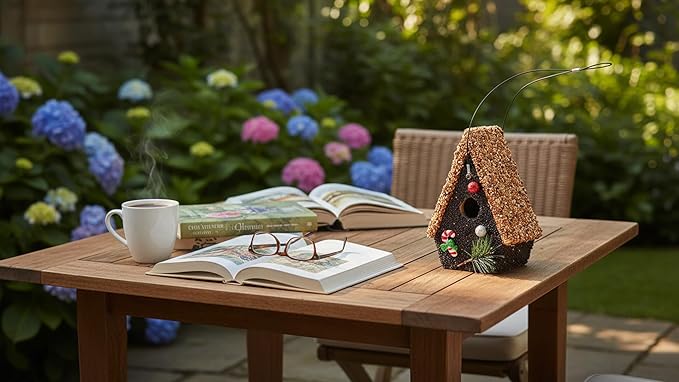 Seeded Birdhouse, Birdseeded Bird House, Wood Wren Bird Houses Covered with Wild Birdfood,Bird Feeders for Outside Hanging, A Frame Birdhouses
