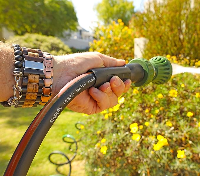 Hybrid Garden Hose 5/8 IN. x 50 FT, Heavy Duty, Lightweight, Flexible with Rotatable Grip Handle and Solid Brass Fittings, Gray+Orange