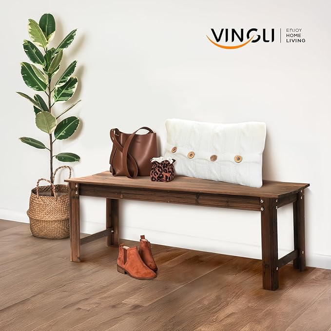 VINGLI Outdoor Wood Bench, 48" Outdoor Bench Patio Wooden Bench Garden Bench Outdoor Backless Bench for Deck Patio (Carbonized)