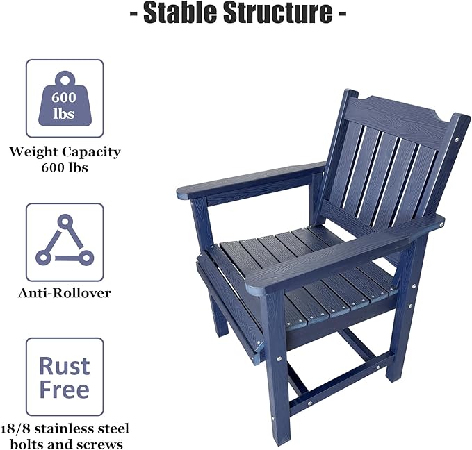 Poly Lumber Patio Dining Chair Set of Two, HIPS Outdoor Dining Chairs, Weather Resistant, Slat Back (2 Piece, Navy Blue)