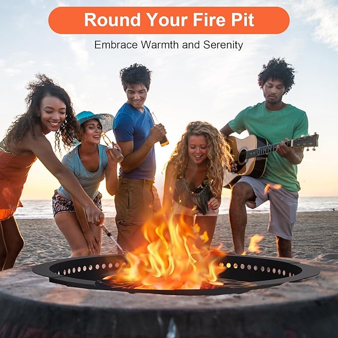 Smokeless Fire Pit Ring, 40 inch Outer/36 inch Inner Heavy Duty Large Solid Steel Firepit Liner for Outside Wood Burning, DIY Campfire Ring Above or In-Ground for Outdoor