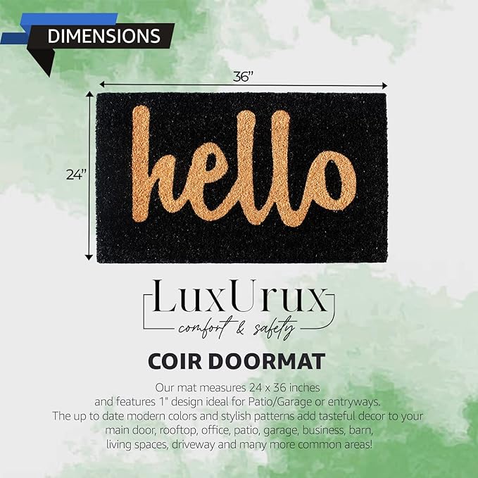 LuxUrux Welcome Mats Outdoor Coco Coir Doormat, with Heavy-Duty PVC Backing - Natural - Perfect Color/Sizing for Outdoor/Indoor uses. (24 x 36 Inch)