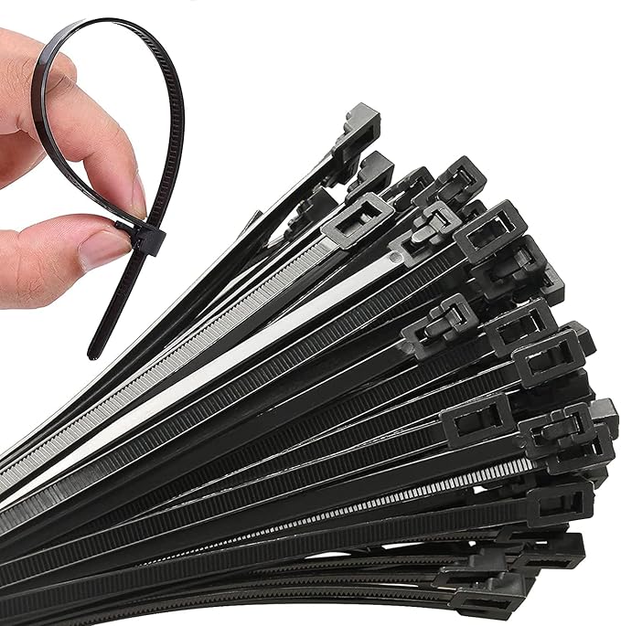 200Pcs 8Inch Heavy Duty Industrial Zip Toes,40lbs Tensile Strength Releasable Black Cable Ties, Reusable Zip Toes Tie Straps For Garden Plant Secure Vine, Home, Office Use