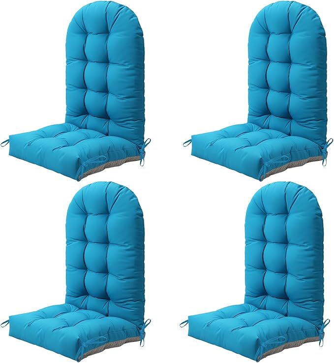 Adirondack Chair Cushion Set of 4, Thickened Patio Chair Cushions with Ties, Waterproof and UV-Protected Rocking Chair Cushion for Indoor and Outdoor, Lake Blue.