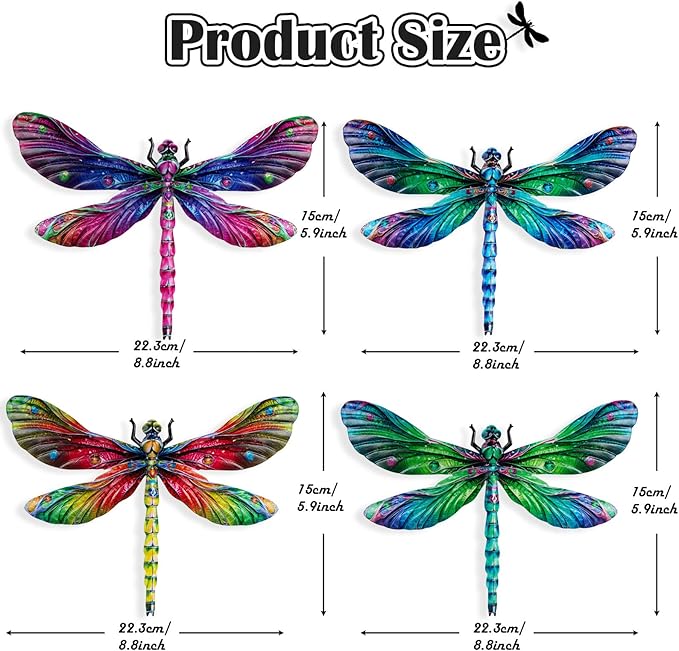 SUNREEK Metal Dragonfly Wall Decor, 9 Inches Dragonfly Outdoor Wall Art for Fence Garden Yard Patio Decorations