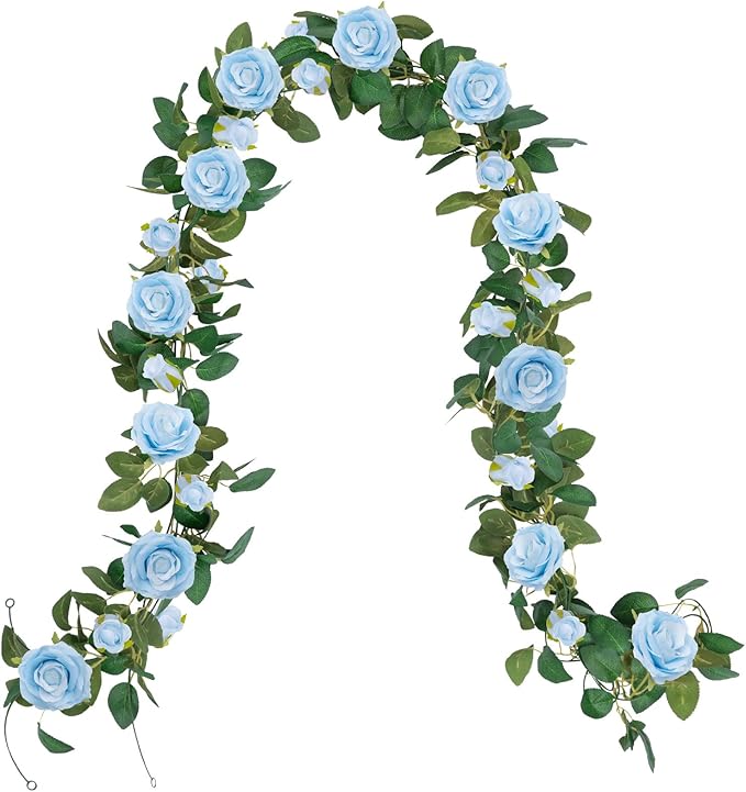 U'Artlines 5 Pack Artificial Blue Rose Vines Floral Garlands Total 32.5 Ft Fake Vine Silk Flower Garland for Indoor Outdoor Home Wedding Arch Garden Wall Decoration