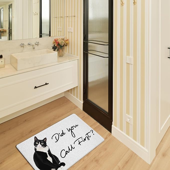 JINYO Cat Door Mat, Did You Call First Funny Door Mat Indoor Outdoor Entrance Entryway Porch, Cat Welcome Mats, Funny Kitty Bath Mats for Bathroom, 17x30 Inch