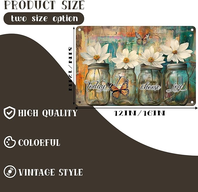 Today I Choose Joy Vintage Metal Signs Funny Tin Sign Retro Indoor Outdoor Wall Decor for Home Office Bar Cafe Pub Garden Yard Garage Patio Porch 12×16 Inch