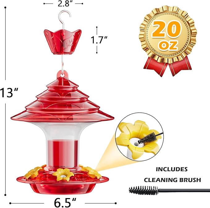 Birdream 2 Pack Hummingbird Feeder for Outdoors Hanging with Ant Moat, Festival Design Attracts Hummingbirds, Total 40oz - Red