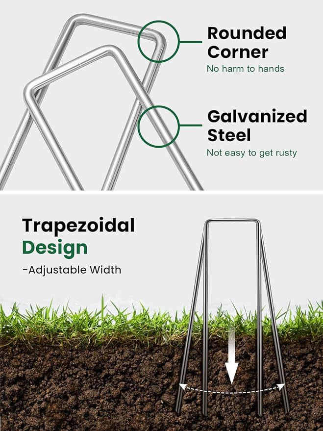 GROWNEER 50 Pack Landscape Staples 6 Inch Heavy Duty Hot-Dip Galvanized Steel Garden Stakes U-Shaped Weed Barrier Spikes Metal Ground Pins for Lawn and Yard Landscaping