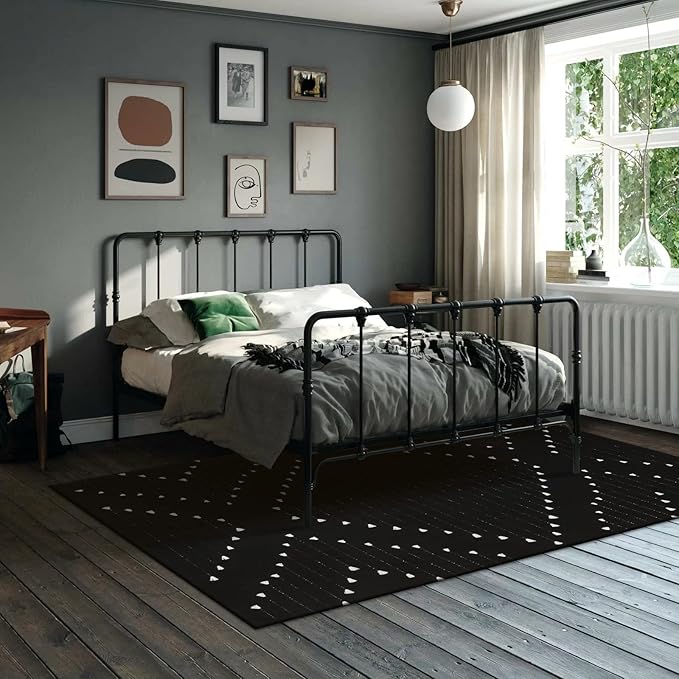 LIVEBOX Black Area Rug for Living Room 5x8, Boho Large Bedroom Washable Cotton Woven Carpet, Moroccan Indoor Thin Throw Rug for Dining Room, Home Office