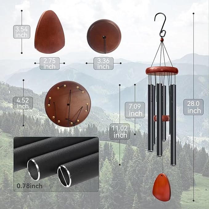 28" Wind Chimes for Mothers Day, Decorative Wind Chimes for Outside, Memorial Windchimes Remembrance Gift for Women Mom Grandma, Metal Wind Chime Outdoor Decor for Garden Patio Zen(Black 2Pack)