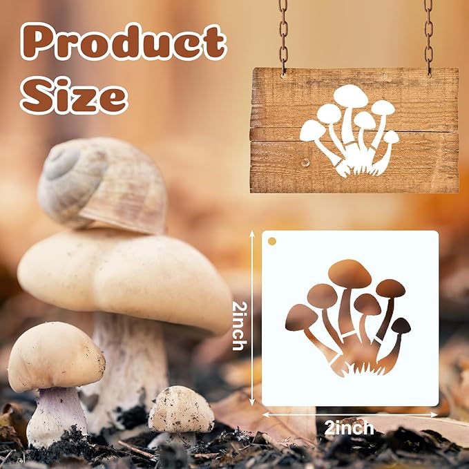 Fainne 100 Pcs 2 Inch Stencils Small Stencils for Painting on Wood Reusable Painting Templates Crafts for DIY Scrapbook, Wood, Wall, Fabric, Rock, Chalkboard, Sign(Mushroom)