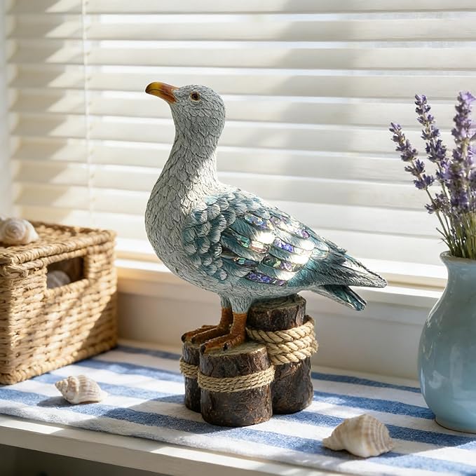 Lukitas Seagull Statue Decor, Coastal Themed Decorative Sculpture for Home Garden Yard Lawn Outdoor Beach, Resin 11''
