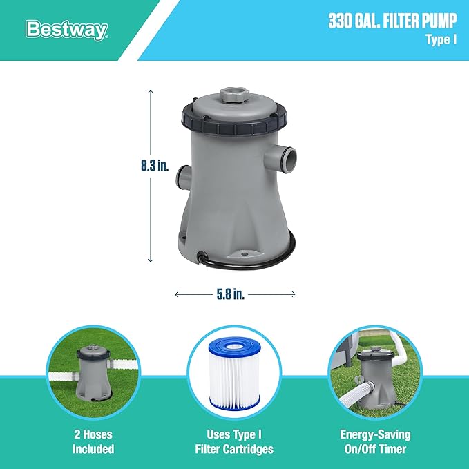 Bestway 57269E Fast Set Up 10ft x 30in Outdoor Round Inflatable Above Ground Swimming Pool Set with 330 GPH Filter Pump, Blue