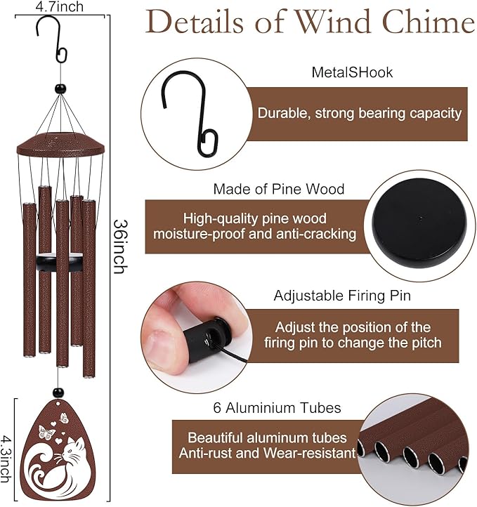 Pet Memorial Gift for Loss of Cat - Pet Memorial Wind Chimes for Loss of Cats Cat Sympathy Gifts Pets Remembrance Wind Chimes for Outside Garden Patio Condolence
