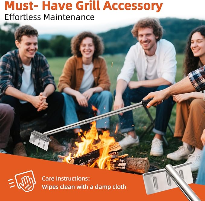BBQ Charcoal Rake, 29 Inch Grill Ash Removal Rake for Fireplace Wood Stove Pizza Oven, Stainless Steel BBQ Cleaner Poker Scraper, Heavy Duty Barbecue Grilling Utensils Tool for Smoker,Ceramic,Kamado