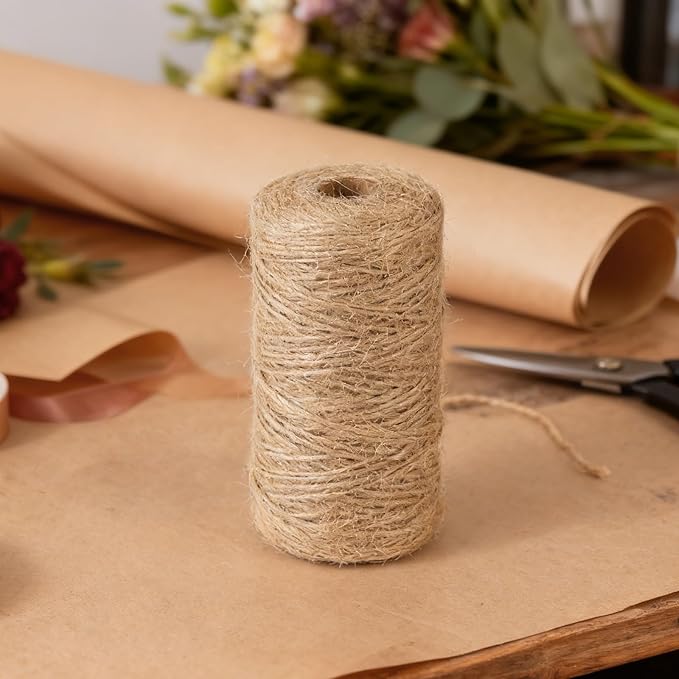 Natural Jute Twine 1mm 328 Feet Crafting Twine String for Crafts Gift, Craft Projects, Wrapping, Bundling, Packing, Gardening and More, Jute Rope to Use Around The House and Garden