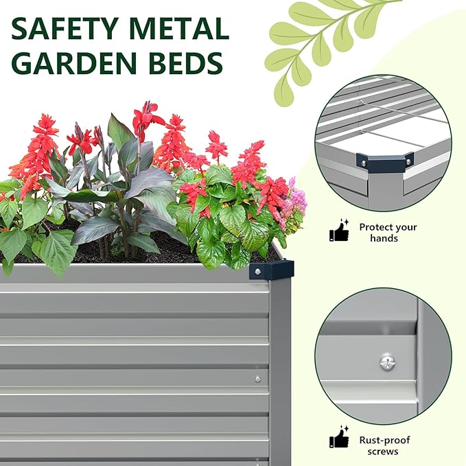 Vengarus 6x3x1FT (2 Pack) Galvanized Raised Garden Bed Kit, Outdoor Metal Planter Box for Vegetables, Rectangular Steel Container, Easy Assembly (Silver)
