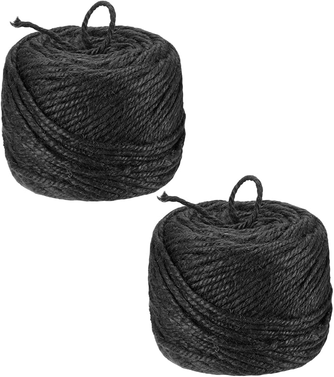 2-Pack Natural Jute Twine String, 3mm x 328ft/100m Long Garden Twine Balls for Crafts/Gift Wrapping/Gardening Plants, Durable Plant Ties Thick Rope [Black]