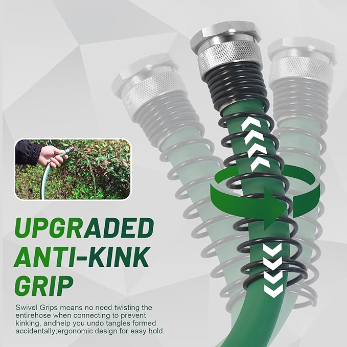 Heavy Duty Garden Hose 75 ft – Outdoor Hybird Water Hose with Solid Fitting - Flexible, Kinkless, Lightweight Garden Hose for Lawn Watering, Car Washing - Burst 500 Psi (Green, 75 FT)