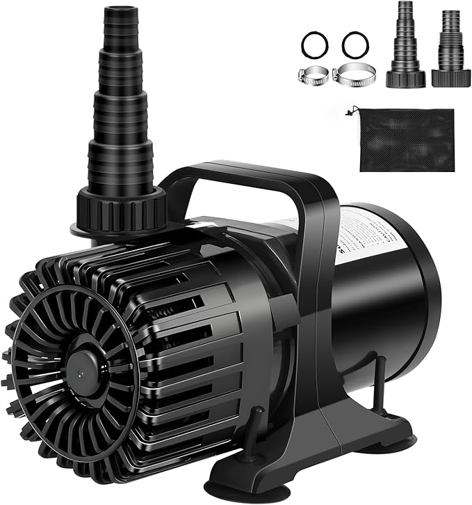 150W 3200GPH Submersible Pond Pump for Outdoor Ponds, with 180° Adjustable Outlet, Barrier Bag & 20FT Power Cord, Ultra-Quiet Fountain Pump, Waterfall Pump, UL Listed