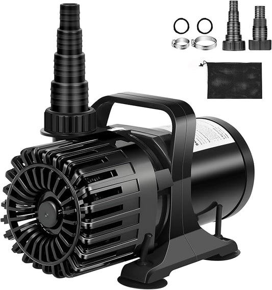150W 3200GPH Submersible Pond Pump for Outdoor Ponds, with 180° Adjustable Outlet, Barrier Bag & 20FT Power Cord, Ultra-Quiet Fountain Pump, Waterfall Pump, UL Listed