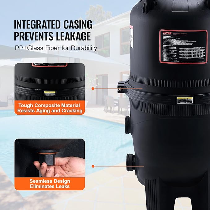 VEVOR 2025 Pro Cartridge Pool Filter Tank & Element for Above Ground & Inground Pools, Large 420-425Sq. Ft Cleaner System Compatible W/Pumps 1 to 3 HP| Up to 13393 GPH |for Pools Up to 107147 Gallons