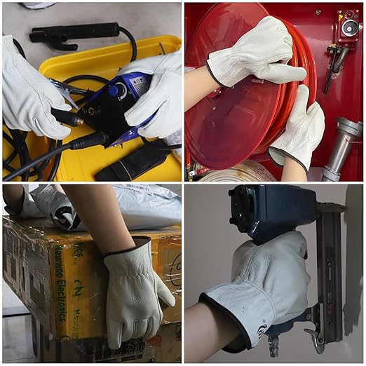 Leather Work Gloves, Gardening Gloves for Women and Men, Soft and Thin Goatskin Garden Gloves for Outdoor Yard Garden, L