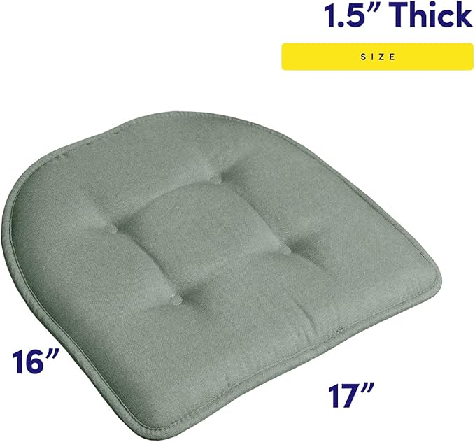 Sweet Home Collection Chair Cushion Memory Foam Pads Tufted Slip Non Skid Rubber Back U-Shaped 17" x 16" Seat Cover, 12 Count (Pack of 1), Scuba Green