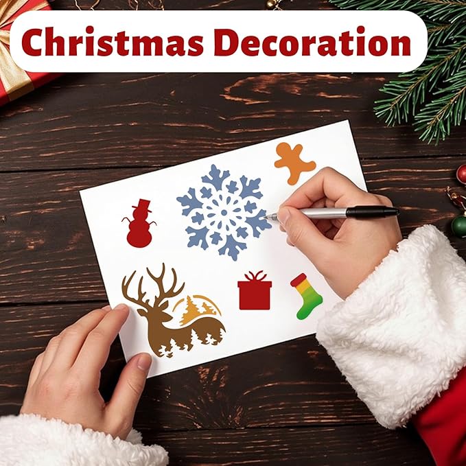 72 PCS 3x3 Inch Christmas Stencils for Painting - Snowflake Santa Claus Christmas Tree Reusable Christmas Painting Templates on Wood, Glass, Fabric, Window Door Decor DIY Decoration