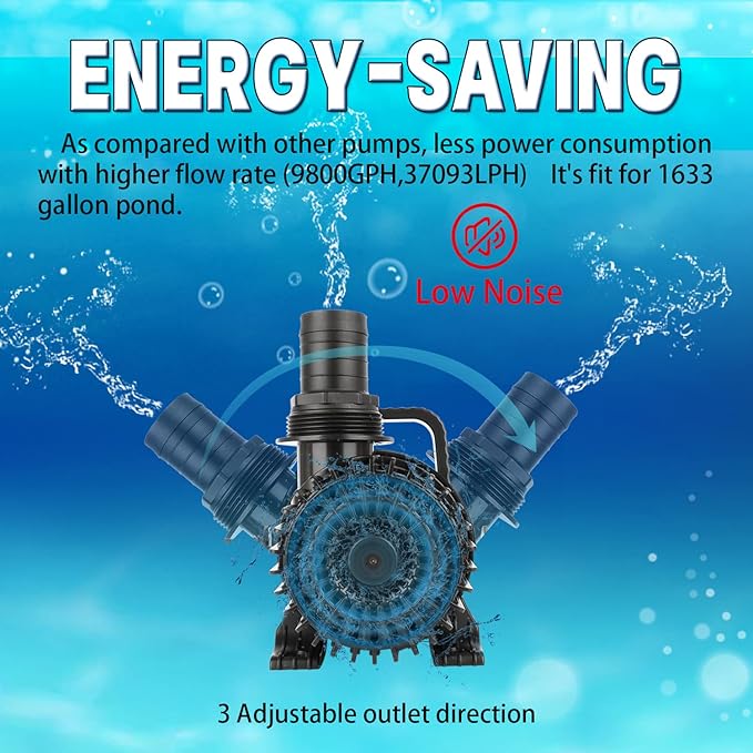 WaterRebirth (9800GPH-620W,UL listed) High Flow Submersible Pond Water Aquarium Pump Multi Scenario Application