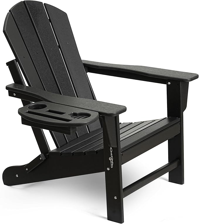Adirondack Chair, HDPE Folding Adirondack Chair with Multifunctional Cup Holder, Weather Resistant Fire Pit Chair for porches, patios, patios, poolsides, Decks.