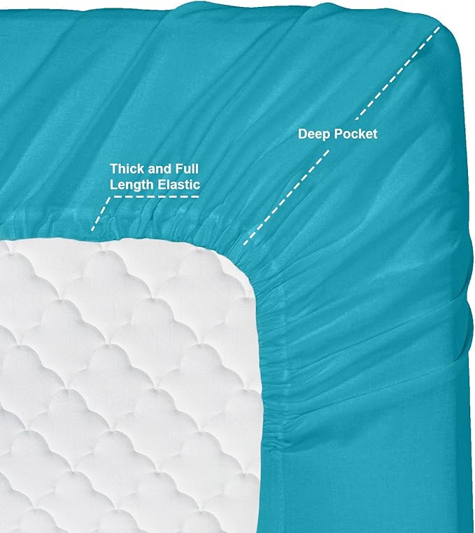 Clara Clark Bed Sheets, Premier 1800 Series 4 Piece Bed Sheet Set, Deep Pocket, Wrinkle, Fade, Stain Resistant, Luxury Soft Bedding Sheets & Pillowcases, Queen, Beach Blue (Pack of 2)